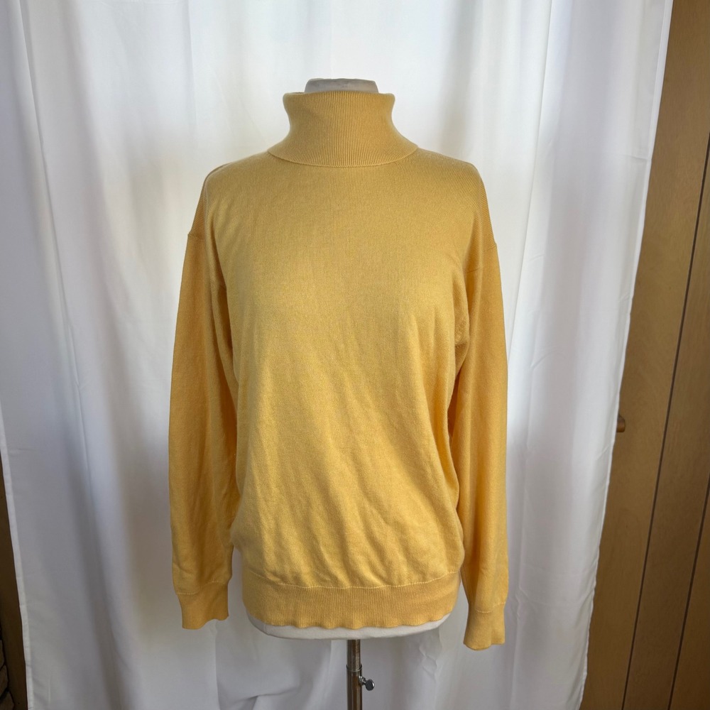 TSE Cashmere Silk Cashmere Blend Yellow Turtleneck Sweater Mens Medium Layered